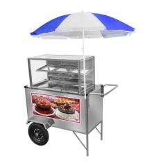 Carrinho de Doces e Bolos com Rodas Pneumáticas e Guarda Sol - Cefaz