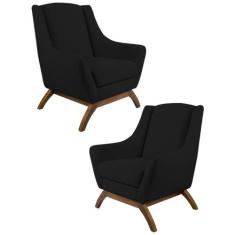 Kit 2 Poltronas Decorativas Base Manu Madeira Juliet B-300 Veludo Pret