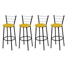 Kit 4 Banquetas Alta Preta com Assento Amarelo Fortmix