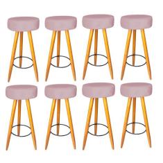 Kit 08 Banqueta Alta Flora Pés Palito em Madeira Caramelo  Bar Bistrô 