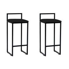 Kit 2 Banquetas Altas Industriais em Aço Dori Preto Assento Suede Pret