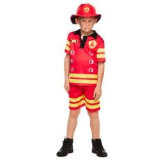 Fantasia Infantil Bombeiro Menino Roupa Festa com Capacete - Fantasias