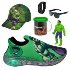 Tênis Infantil Led Slip On Personagem/Super Heróis +Óculos+Relógio+Bon