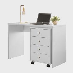 Escrivaninha Bancada Mesa Gaveteiro Escritório Home Office Branco - Móveis Leartam