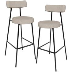 Kit 02 Banquetas Alta Bar Cozinha Sala De Jantar Em Aço Milão L02 Linho Bege