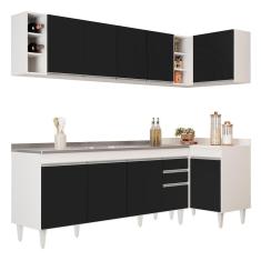 Armário De Cozinha Modulado De Canto Esquerdo 5 Peças Cp54 Com Pia Inox Branco-preto - Lumil