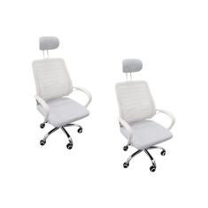 Kit 2 Cadeiras Escritório Diretor Tela Mesh Com Encosto De Cabeça Branco