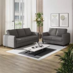 Conjunto Sofá com 2 e 3 Lugares em Linho Orquídea CabeCasa MadeiraOrig