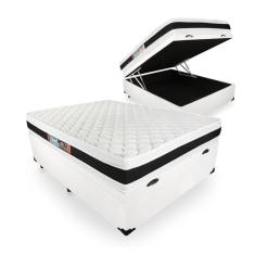 Cama Box Baú Casal + Colchão Espuma D45 - Castor - Black White Double Face 138x188x69cm