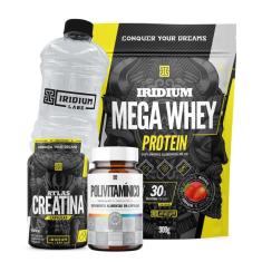 Mega Whey + Atlas Creatina 60 Caps + Polivitamínico 30 caps  + Galão Cristal 1L-Unissex