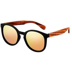 Óculos de Sol HU WOOD Polarizados Óculos de Sol Redondo Design Madeira Bambu com Proteção Uv400 (C2)