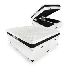 Cama Box Baú Super King + Colchão Espuma D45 - Castor - Black & White D45 Double Face 193x203x69cm