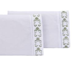 Jogo lençol king casal bordado 3 peças branco Verde veneza