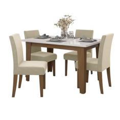 Conjunto de Mesa Sala de Jantar Miami com 4 Cadeiras Trieste Suede 1,20m Cedro/Off White/Areia Dobuê
