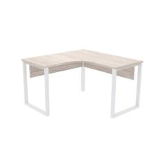 Mesa de Escritório em L Pé Tubular PE25 em MDP 135 x 135 x 60 cm Nogueira CasaBlanca e Base Branca