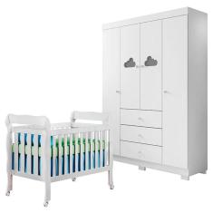 Berço Americano Lila e Guarda Roupa Ane Branco Brilho – Phoenix Baby