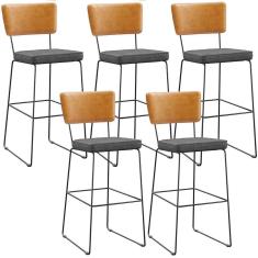Kit 05 Banquetas Altas Allana L02 Whisky Linho Cinza Escuro