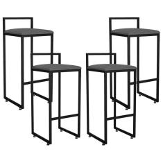 Kit 04 Banquetas Altas Hanna Preto Suede Cinza