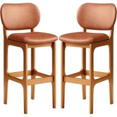 Kit 02 Banquetas Alta Para Cozinha Madeira Fixa Betta L02 Imbuia Couríssimo Camel - Lyam Decor