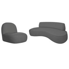 Sofá Curvo 200cm 3 Lugares E 1 Poltrona Amsterdã Linho - Adj Decor Cor Cinza Escuro