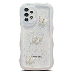 SUYACS Capa para celular Samsung Galaxy A12 fofa Kawaii com glitter encaracolado em forma de moldura borboleta 3D transparente para mulheres capa protetora à prova de choque de silicone macio para
