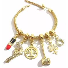 Pulseira Berloques Batom Advogada Arma Direito Folheado 18k - Milena F