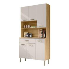 Armário De Cozinha Compacta 6 Portas E 1 Gaveta 90cm Baco Freijó-soft - Pallazio