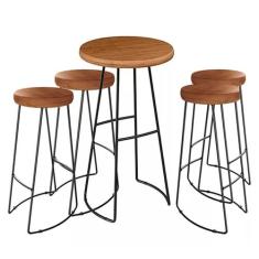 Conjunto Mesa Redonda Bistrô 4 Banquetas Industrial Aurora - Fina Mobí