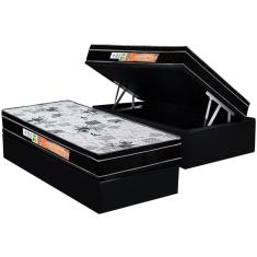Cama Box Baú Solteiro: Colchão Ortopédico Polar D28 / ep Orthoface Firme + Base crc Suede Black(88x188)