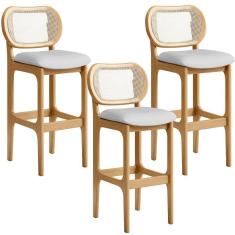 Kit 03 Banquetas Altas Para Cozinha Bancada Sala Tela Betta Fixa L02 Linho Cinza - Lyam