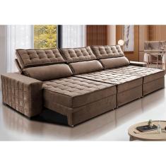Sofá Retrátil E Reclinável 4,15M Cama Inbox Big Star Com Softgel D40 Velupluma Castor