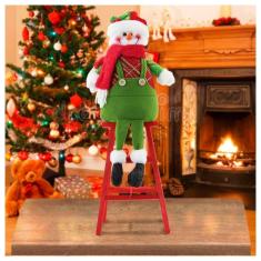 Boneco De Neve Natal Em Tecido Escada 51cm