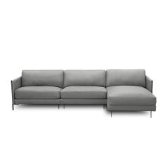 Sofá Decorativo Karine 5 Lugares Sala De Estar 330cm Com Chaise Pés Em Aço Couro Grafite