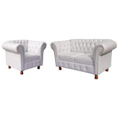 Conjunto Sofa Namoradeira Chesterfield Capitone Luis XV Corano Branco / decoracao, sala tv estar, recepcao