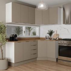 Cozinha Modulada 6 Peças com Tampo e Rodapé 3 Aéreos e 3 Balcões Ipane