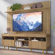 Rack com Painel TV 65&quot; Madri Multimóveis Rustic com Prateleira e Pés Retrô Natural