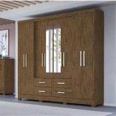 Guarda Roupa Casal 8 Portas 4 Gavetas 4 Espelhos San Lorenzo Plus Moval Castanho Wood