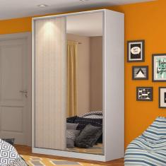 Guarda Roupa Solteiro 2 Portas 3 Gavetas e Espelho RC2004 Nova Mobile Branco/Noce