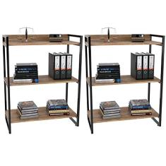 Kit 02 Estantes com 3 Prateleiras Escritório Estilo Industrial Form C01 104x80 cm Carvalho - Lyam Decor