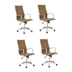 Conjunto 4 Cadeiras de Escritório Presidente Giratória Sevilha Alta Rivatti  Cinza