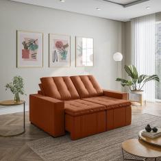 Sofá Cama Retrátil e Reclinável 3 Lugares 180cm em Veludo com Molas e Braço Reto Palmeira Cabecasa M Terracota