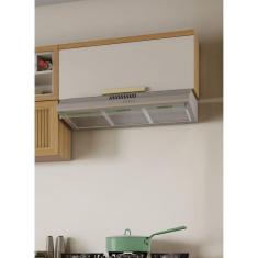 Armário Aéreo Horizontal de Cozinha 80cm 1 Porta 100% Mdf New Porto Freijó/Off White