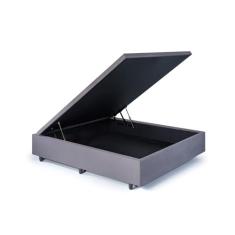 Base Box Baú Viúva em Suede 120x203x42cm Cinza