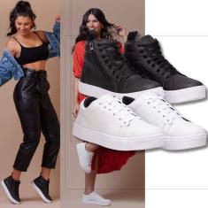 Kit Perfeito: Um Par De Tênis Feminino Cano Alto estilo Urbano + Tênis Feminino Casual Branco.