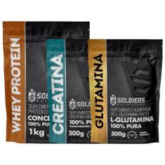 Kit: Whey Protein Concentrado 2Kg + Creatina Monohidratada 500g + Glutamina 500g - 100% Importado - Soldiers Nutrition S