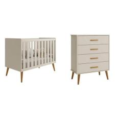 Berço Americano Isis e Cômoda 4 Gavetas Isis Areia - Móveis Reller