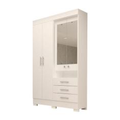 Guarda Roupa Solteiro com Espelho 4 Portas 100% MDF Débora Branco - AC