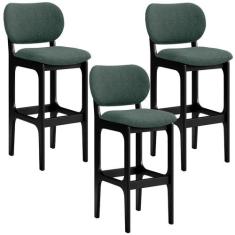 Kit 3 Banquetas Alta Bar Cozinha Sala Jantar Fixa Betta L02 Preto Linh