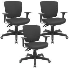 Kit 03 Cadeiras de Escritório Executiva Office Giratória Preto Baixa F