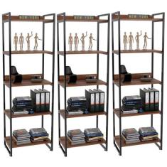 Kit 03 Estantes com 5 Prateleiras Escritório Estilo Industrial Form C0